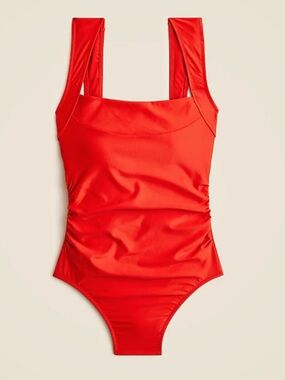 J. Crew Nia Ruched Bright Red Square-Neck One-Piece Swimsuit